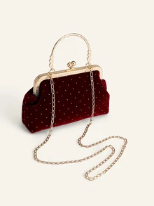 Farahzel 1pc Burgundy Asymmetrical Shape Evening Bag, Women Handbag With Shoulder Strap, Autumn Winter New, Party Bag - Burgundy - View 3