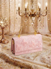 Farahzel Tas Tangan Wanita Persegi Panjang Jacquard Warna Pink Muda untuk Musim Pernikahan Romantis Musim Semi/Panas 2026 (1 buah) - Berwarna merah muda - View 1