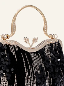 Farahzel Tas Ember Mini Ringan dengan Hiasan Berlian Imitasi, Desain Tali Serut, Cocok untuk Bisnis Kasual - Hitam - View 4