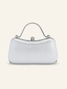 Farahzel Tas Malam Wanita, Set Tas Tangan & Clutch Rumbai Berlian dengan Perangkat Keras Batu Permata Berkilau - Perak - View 4