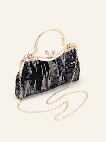 Farahzel Tas Ember Mini Ringan dengan Hiasan Berlian Imitasi, Desain Tali Serut, Cocok untuk Bisnis Kasual - Hitam - View 2