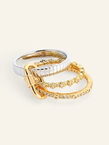 Farahzel Fashionable Multilayer Adjustable Cubic Zirconia Combination Keychain Ring, Suitable For Women's Daily Wear - Set Of Rings - View 4