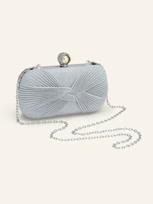 Farahzel Fashionable & Elegant Glitter Mini Pleated Evening Clutch,Bride - Silver - View 3