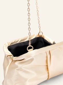 Farahzel Silk Satin Material Clutch Bag, With A Pleated Cloud Pattern On The Body, Fashionable And Minimalist, Wedding - Champagne - View 6