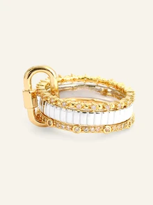 Farahzel Fashionable Multilayer Adjustable Cubic Zirconia Combination Keychain Ring, Suitable For Women's Daily Wear - Set Of Rings - View 5