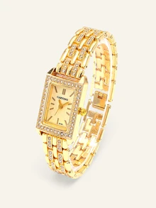 Farahzel 1pc Elegant Fashion Luxury Diamond-Decorated Bracelet Watch For Women, Gift For Birthday, Holiday - Gold - View 3