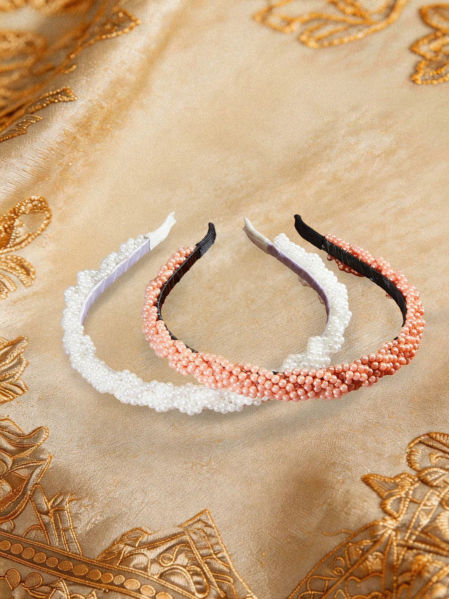 Farahzel 2pcs/1pc Vintage Faux Pearl Headband, Fashionable Elegant Minimalist Style, Sweet Outgoing Versatile Headband, Women Hair Accessories - Multicolor - View 1