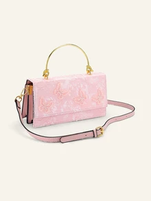 Farahzel Tas Tangan Wanita Persegi Panjang Jacquard Warna Pink Muda untuk Musim Pernikahan Romantis Musim Semi/Panas 2026 (1 buah) - Berwarna merah muda - View 3