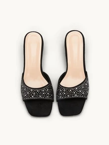 Farahzel Women Heeled Sandals Berlian buatan Plain Glamor - Hitam - View 3