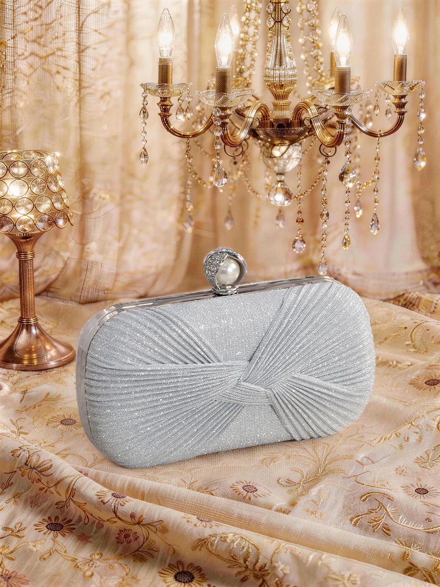 Farahzel Fashionable & Elegant Glitter Mini Pleated Evening Clutch,Bride - Silver - View 1