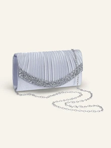 Farahzel Shiny Purple Women's Clutch Bag, Fashionable Evening Bag, Party/Wedding Chain Shoulder Envelope Design - Silver - View 3