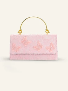 Farahzel Tas Tangan Wanita Persegi Panjang Jacquard Warna Pink Muda untuk Musim Pernikahan Romantis Musim Semi/Panas 2026 (1 buah) - Berwarna merah muda - View 2