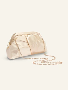 Farahzel Silk Satin Material Clutch Bag, With A Pleated Cloud Pattern On The Body, Fashionable And Minimalist, Wedding - Champagne - View 3