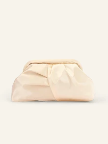 Farahzel Silk Satin Material Clutch Bag, With A Pleated Cloud Pattern On The Body, Fashionable And Minimalist, Wedding - Champagne - View 2