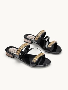 Farahzel Women's Flat Sandals, Summer Double-Use Rhinestone Shoes, Fashionable For Outdoor Use Valentines,Beach Outfits - View 2