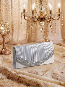 Farahzel Shiny Purple Women's Clutch Bag, Fashionable Evening Bag, Party/Wedding Chain Shoulder Envelope Design - Silver - View 1