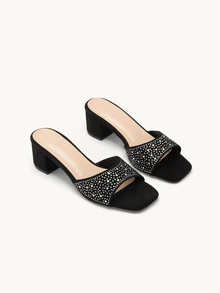 Farahzel Women Heeled Sandals Berlian buatan Plain Glamor - Hitam - View 2