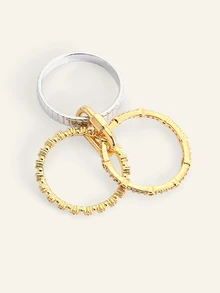 Farahzel Fashionable Multilayer Adjustable Cubic Zirconia Combination Keychain Ring, Suitable For Women's Daily Wear - Set Of Rings - View 2
