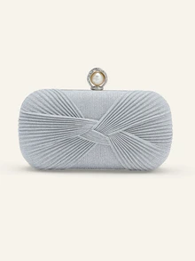 Farahzel Fashionable & Elegant Glitter Mini Pleated Evening Clutch,Bride - Silver - View 2