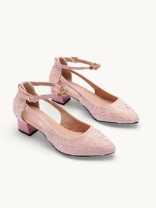 Farahzel Women Rhinestone & Buckle Decor Chunky Heeled Pumps, Fashionable Outdoor Court Pumps - Berwarna merah muda - View 2