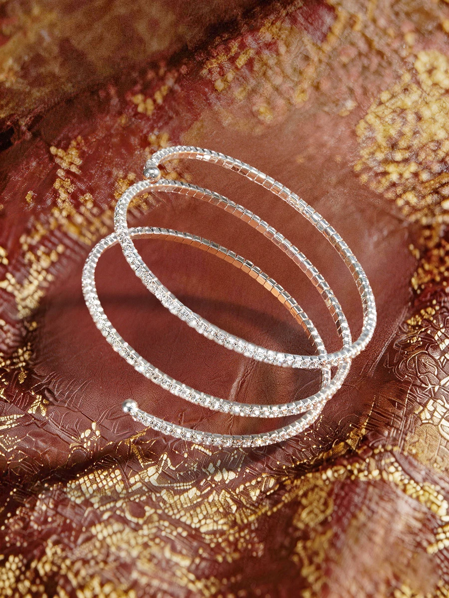 Farahzel 1pc Berlian Imitasi Dekorasi Manset Bangle - Antique Silver - View 1