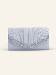 Farahzel Shiny Purple Women's Clutch Bag, Fashionable Evening Bag, Party/Wedding Chain Shoulder Envelope Design - Silver - View 2