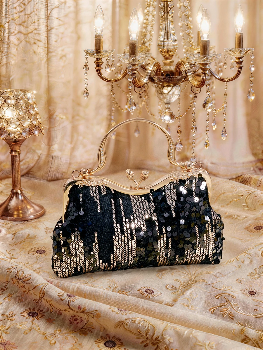 Farahzel Tas Ember Mini Ringan dengan Hiasan Berlian Imitasi, Desain Tali Serut, Cocok untuk Bisnis Kasual - Hitam - View 1