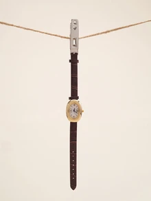 Okurimé 1 件女士 PU 皮革錶帶手錶，圓形錶盤，復古英倫風格，小眾奢華石英錶 - 彩色 - 查看 2