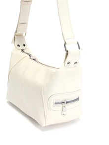 Okurime. Vintage European & American Style Leather Zipper Shoulder/Handheld/Underarm Bag With Unique Design - Beige - View 5