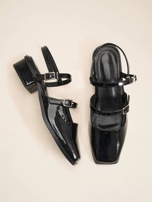 Okurimé 玛丽珍女士闭趾高跟凉鞋，优雅，女士浅口鞋，芭蕾舞鞋 - 黑色 - 查看 4