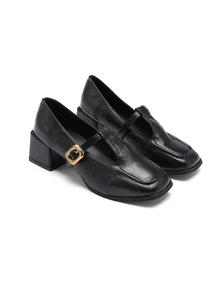 Okurime. 2025新款秋季女款復古瑪麗珍鞋 法式優雅低口粗跟高跟鞋 - 黑色 - 查看 2