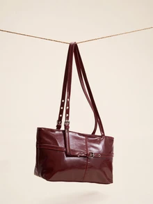 Okurime. 1pc Vintage Large Capacity Tote Bag, Commuter Oversized Underarm Bag, Fashion Motorcycle Wine Red Women's Handbag - Burgundy - View 2
