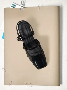 Okurimé 玛丽珍女士闭趾高跟凉鞋，优雅，女士浅口鞋，芭蕾舞鞋 - 黑色 - 查看 1