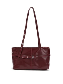 Okurime. 1pc Vintage Large Capacity Tote Bag, Commuter Oversized Underarm Bag, Fashion Motorcycle Wine Red Women's Handbag - Burgundy - View 3
