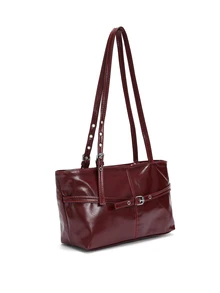 Okurime. 1pc Vintage Large Capacity Tote Bag, Commuter Oversized Underarm Bag, Fashion Motorcycle Wine Red Women's Handbag - Burgundy - View 4