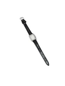 Okurime. New Square Mini Bucket Women's Watch, Minimalist Digital Dial, Casual Versatile, Retro Style Quartz Student PU Leather Strap Wristwatch - Black - View 2
