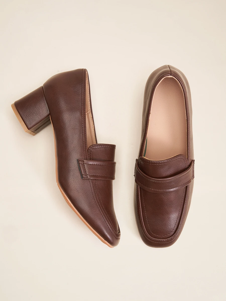 Okurimé Women's Fashion Square Toe Chunky Heel Soft Sole Comfortable Casual Shoes, Brown, Versatile - Brown - View 1