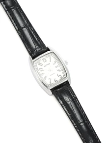 Okurime. New Square Mini Bucket Women's Watch, Minimalist Digital Dial, Casual Versatile, Retro Style Quartz Student PU Leather Strap Wristwatch - Black - View 3