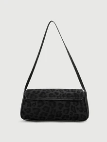 DareSee Retro Colorblock Leopard Print Elegant Underarm Shoulder Bag, Women's Leopard Print Handbag, Leopard Print Makes A Comeback - Black - View 2