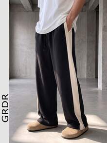GRDR Men's Summer Casual Loose Drawstring Elastic Waist Wide Leg Long Pants With Draped Lazy Style - Black - View 2