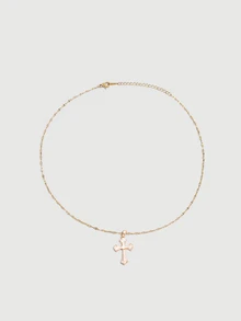 DareSee 1pc Luxury Copper Zirconia Cross Pendant Necklace For Women Halloween - Cross - View 1