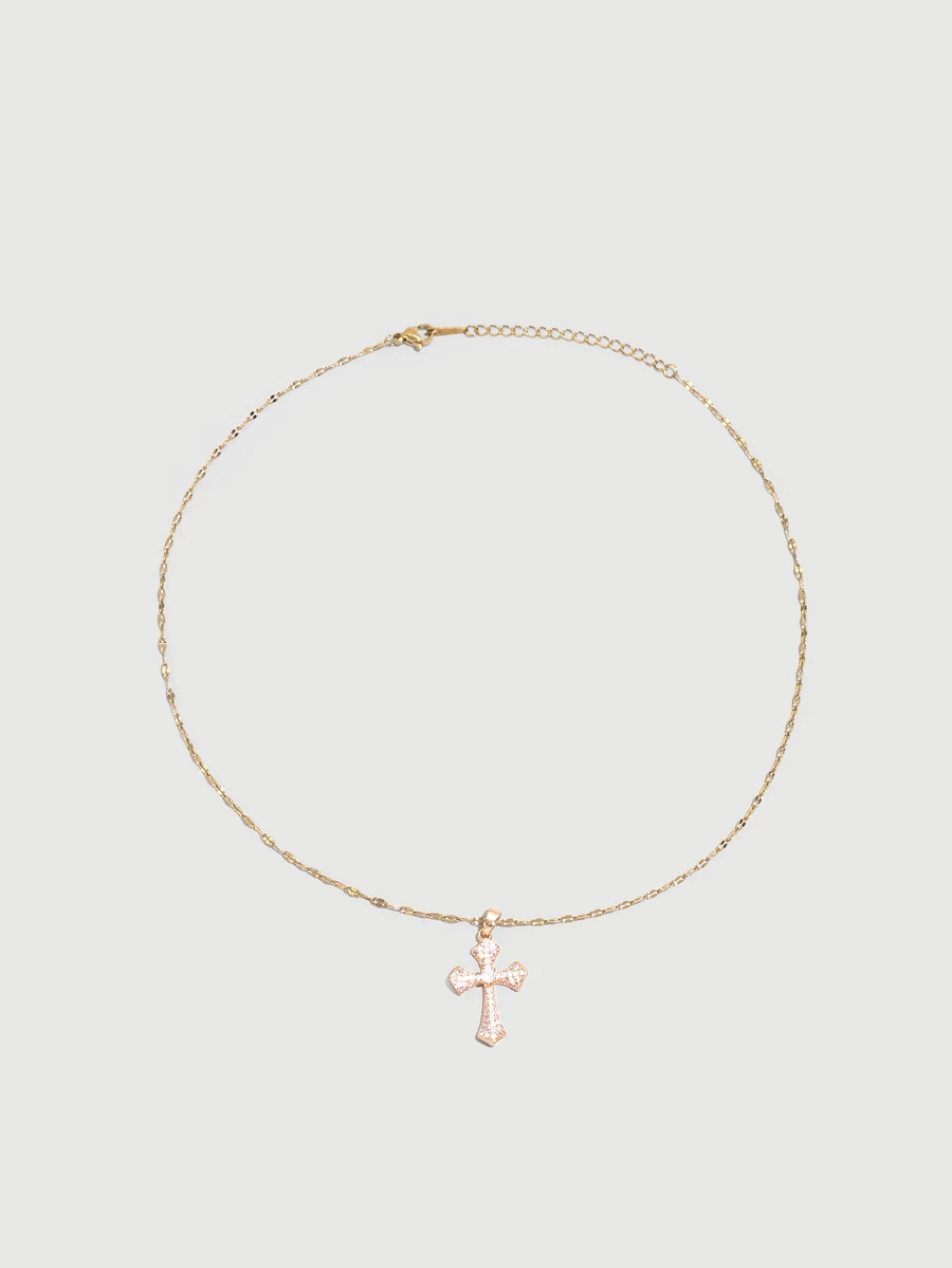 DareSee 1pc Luxury Copper Zirconia Cross Pendant Necklace For Women Halloween - Cross - View 1