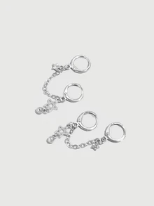 DareSee 1pc Fashionable Tassel & Star Asymmetric Y2K Silver Tone Earring For Women Halloween - Silver - View 2