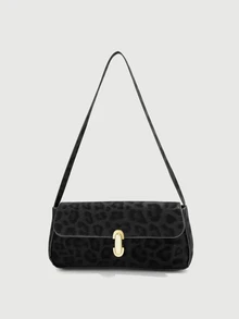 DareSee Retro Colorblock Leopard Print Elegant Underarm Shoulder Bag, Women's Leopard Print Handbag, Leopard Print Makes A Comeback - Black - View 1