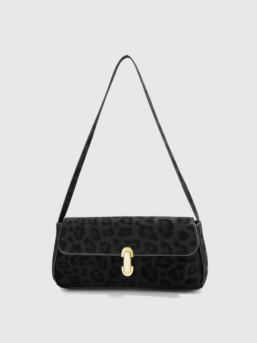 DareSee Retro Colorblock Leopard Print Elegant Underarm Shoulder Bag, Women's Leopard Print Handbag, Leopard Print Makes A Comeback - Black - View 1