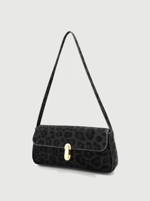 DareSee Retro Colorblock Leopard Print Elegant Underarm Shoulder Bag, Women's Leopard Print Handbag, Leopard Print Makes A Comeback - Black - View 3