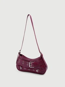 DareSee 1pc Y2K Gothic Style Rivet Decor Retro Square Decor Women's Shoulder Bag, Suitable For Daily Commute, Perfectly Matches Music Festivals Halloween - Burgundy - View 3