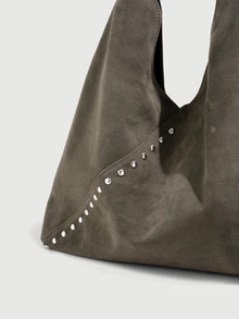 DareSee Women's Shoulder Bag/Handbag, Brown Suede, Large Capacity, Decorated With Rivets, Vintage Versatile Commuter Style Halloween - Army Green - View 4
