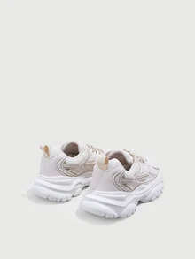DareSee Women's Breathable Comfortable Lightweight Platform Sneakers, Mixed Mesh & Leather, Suitable For Gym, Travel - Beige - View 3