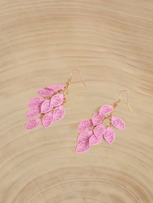 Glizzene 1 Pair Fashionable Hollow Multi-Leaf Pendant Metal Earrings, Suitable For Festivals, Parties And Daily Wear, Women Jewelry - Pink - View 5